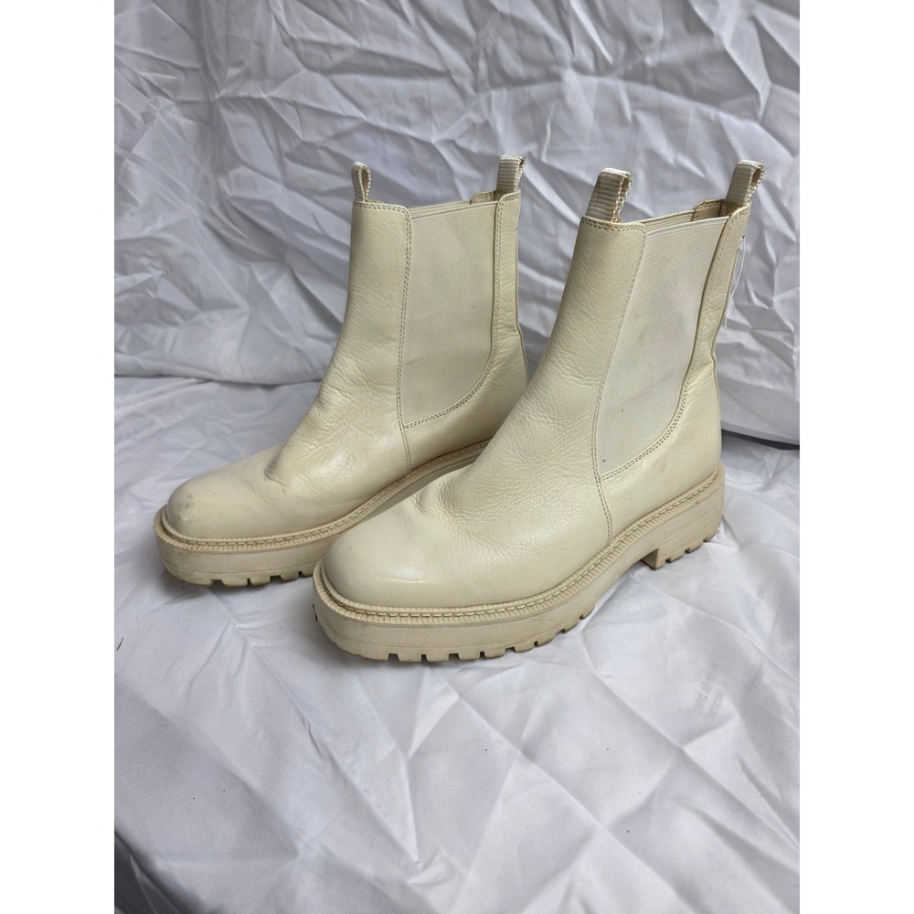 Sam Edelman Laguna Cream Leather Chelsea Lug Sole Boots Womens 10M Square Toe